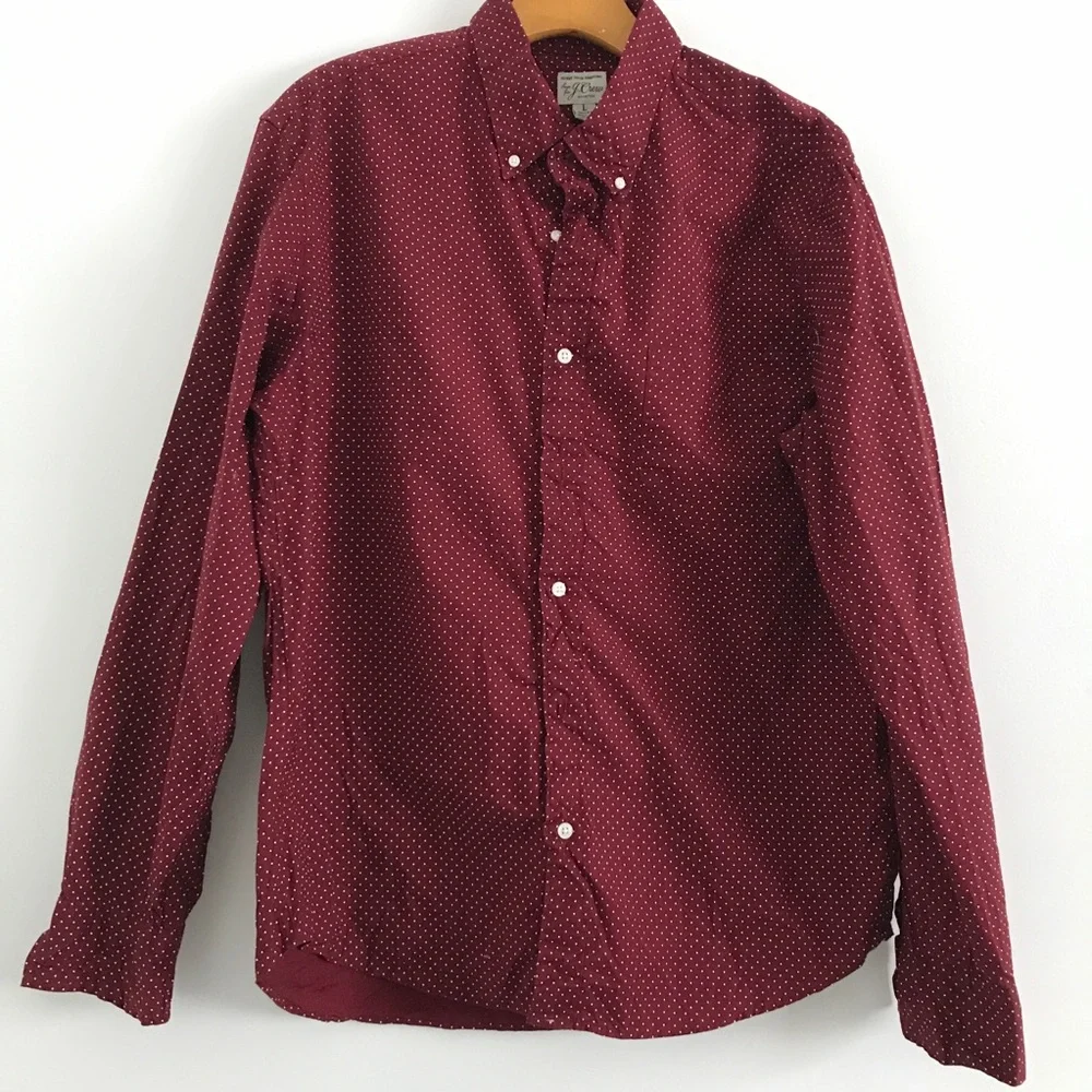 J CREW BURGUNDY DRESS SHIRT LONG SLEEVE BUTTON SLIM UNTUCK WOMENS LARGE
